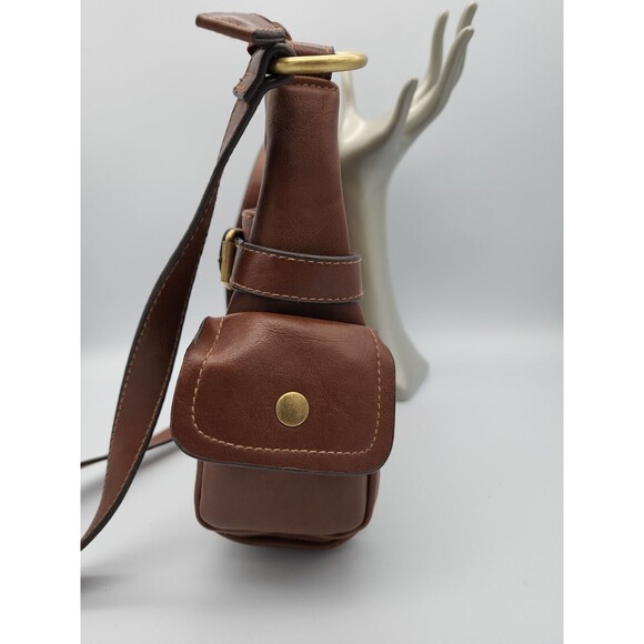 John Romaine Vinyl Brown Purse With Strap Multiple Pockets - Picture 6 of 12